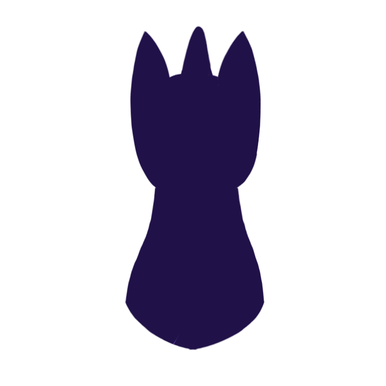  a dark purple torso-up silhouette of a unicorn facing forward with a white outline.